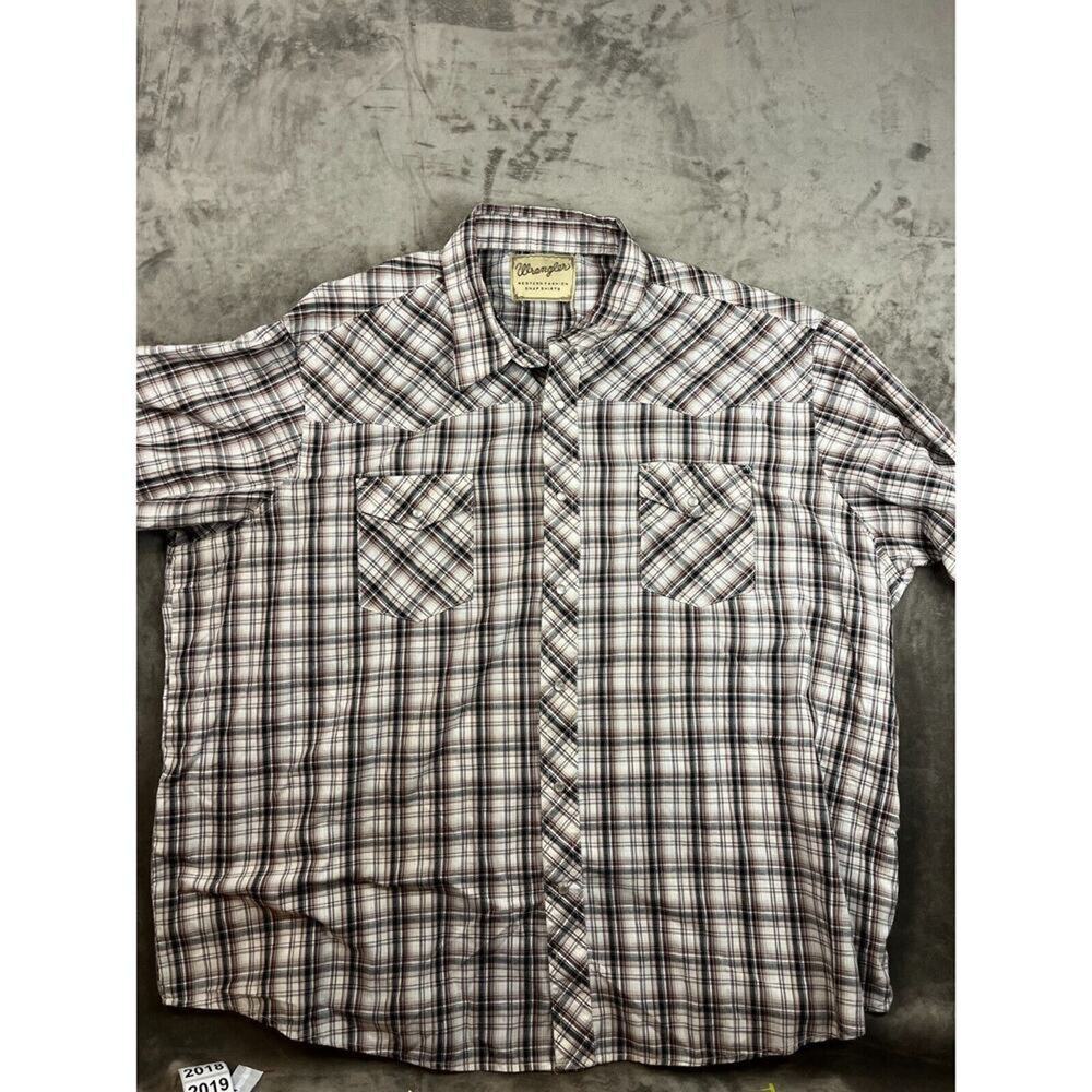Wrangler Western Shirt Mens 3XL Brown Plaid Pearl Snap Long‎ Sleeve Cowboy Rodeo
